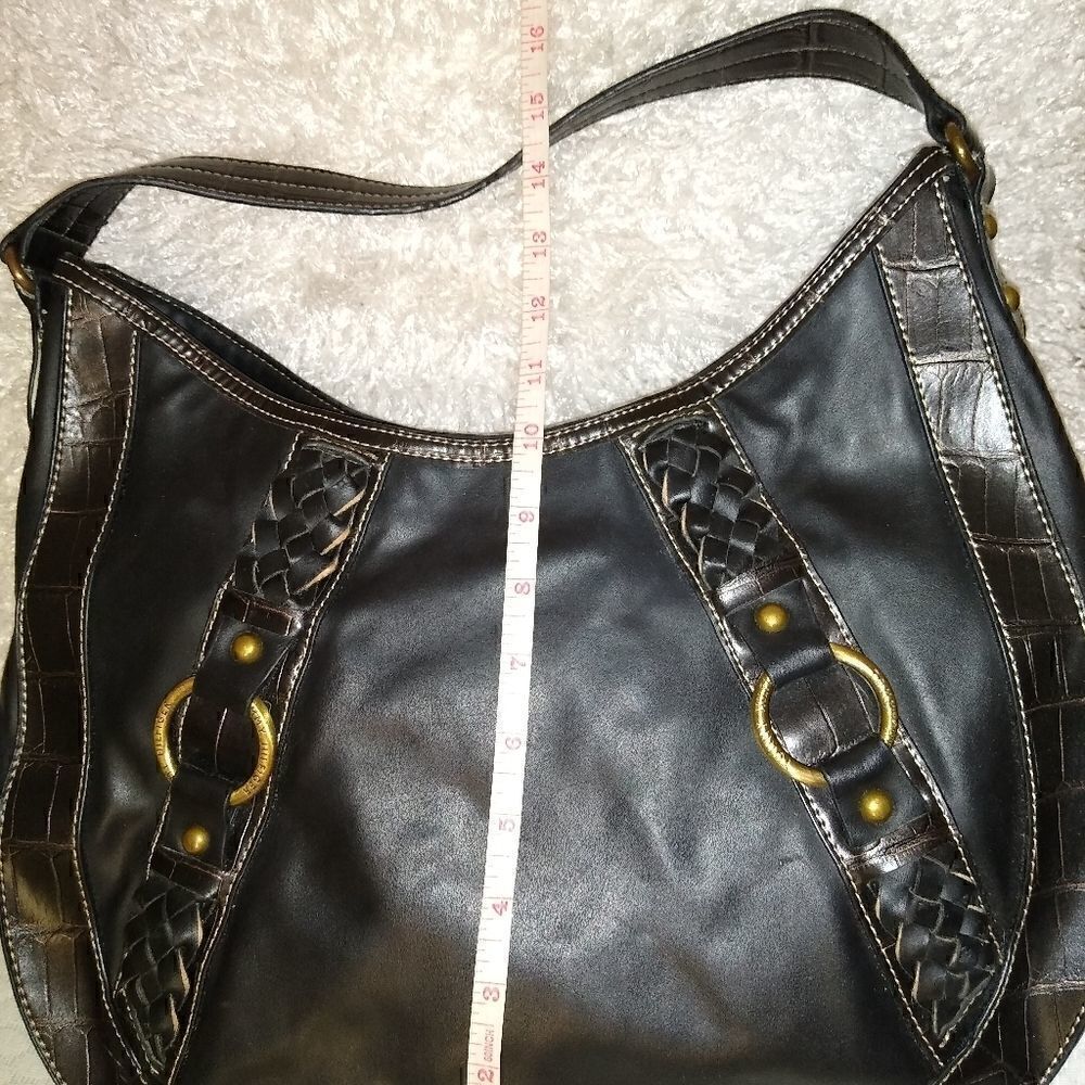 Tommy Hilfiger black leather sachel purse brass hardwear - Picture 5 of 10